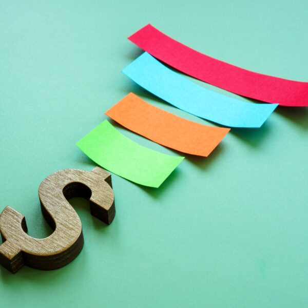 paper strips and dollar sign showing a sales funnel